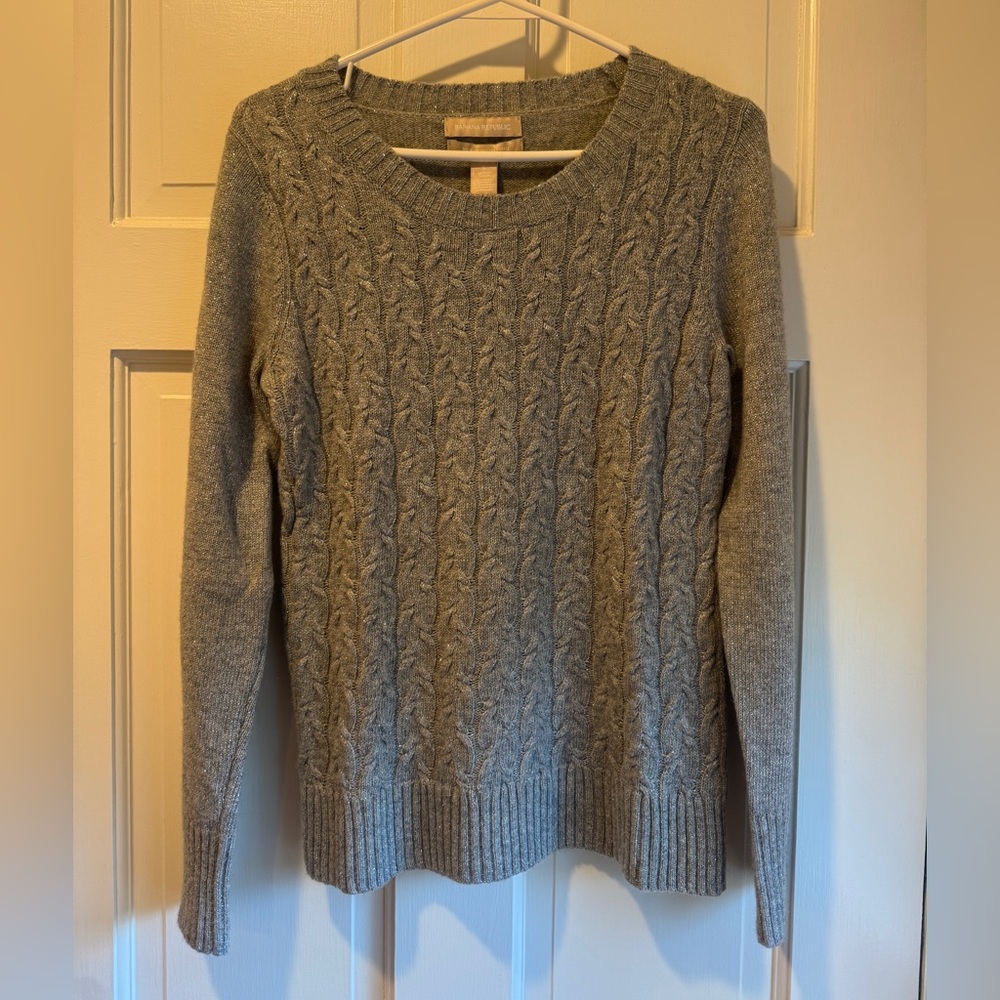 Banana Republic Womens Cable Knit Sweater Gray Silver Lurex Party Shimmer